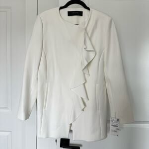 NWT! Zara Basic (XL) White Ruffle Tailored Blazer Statement Jacket